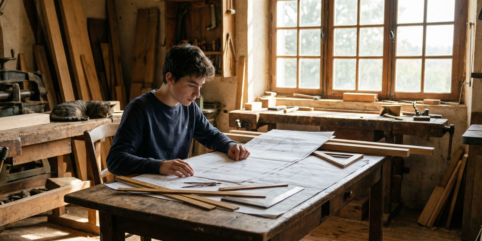 Référentiel BP Charpentier Bois : Programme, Compétences et Matières Expliqués Charpentier bois en atelier consultant des plans techniques de charpente traditionnelle